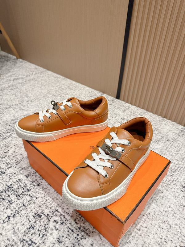 HM Casual Sneakers Sliver Buckle Brown Leather
