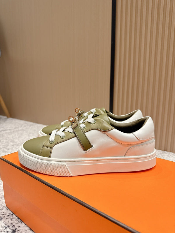 HM Casual Sneakers Sliver Buckle Olive With White Leather