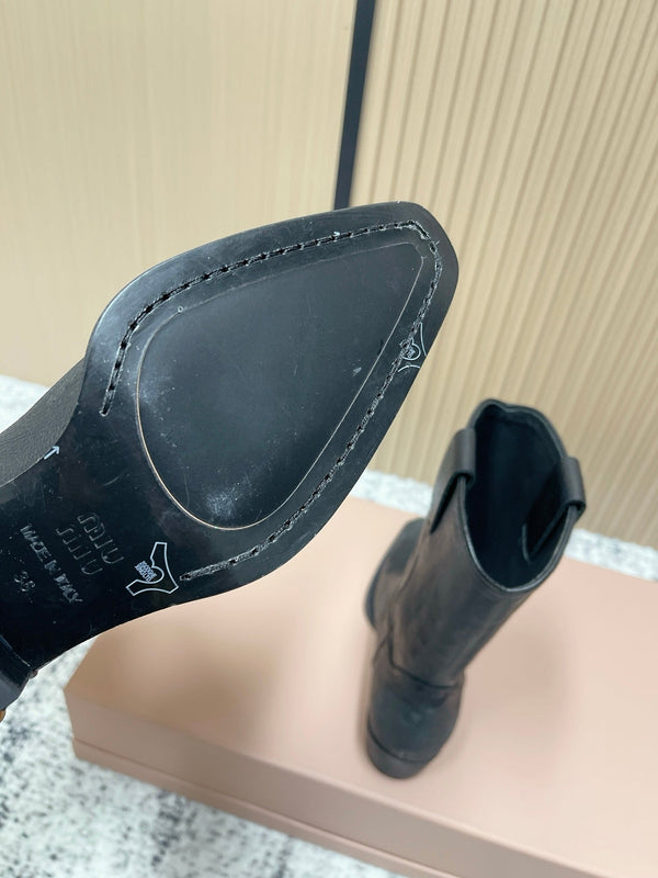 Miumiu Latest FW Western Cowboy Boots Black Genuine Leather 533964