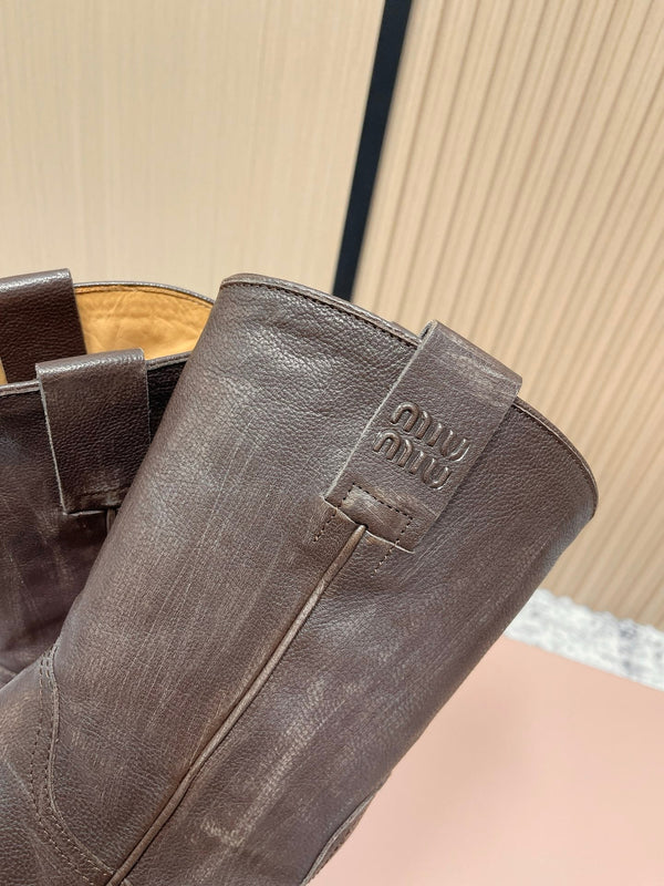 Miumiu Latest FW Western Cowboy Boots Brown Genuine Leather 533965