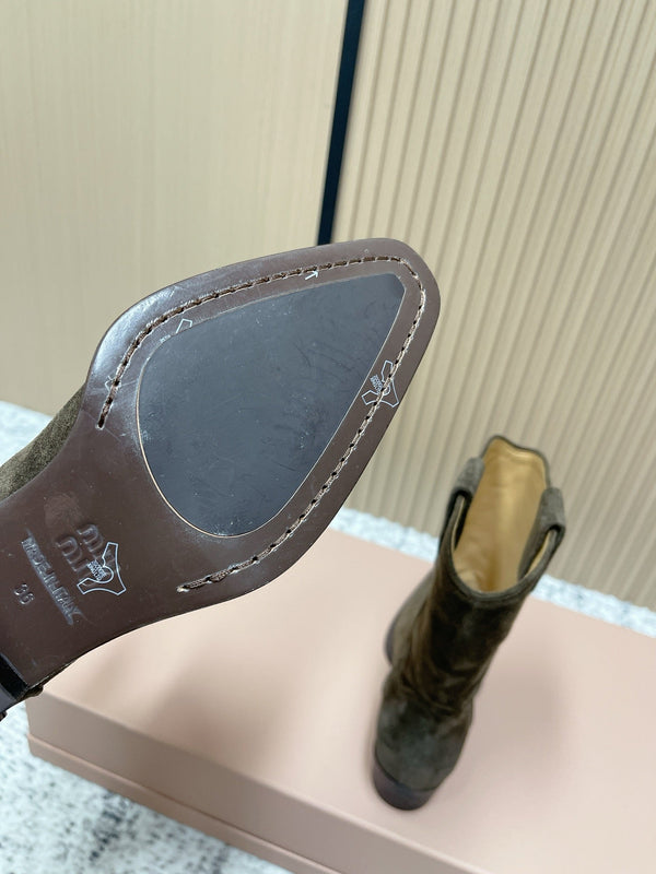 Miumiu Latest FW Western Cowboy Boots olive green  Suede 533967