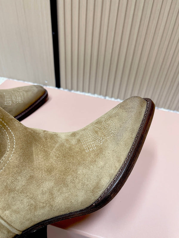 Miumiu Latest FW Western Cowboy Boots Beige Suede 533968