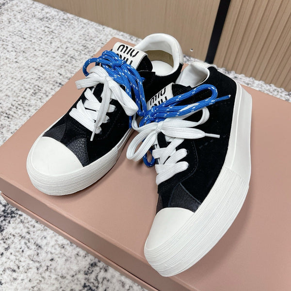 Miu Miu Plume Sneakers Black White Blue Suede Cowhite 533982