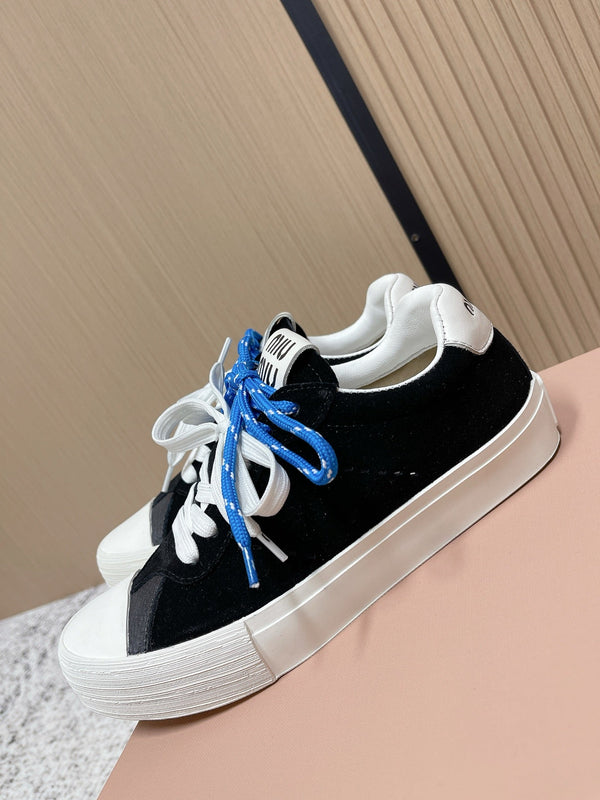Miu Miu Plume Sneakers Black White Blue Suede Cowhite 533982