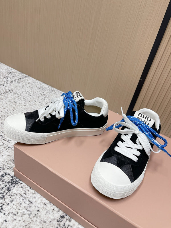 Miu Miu Plume Sneakers Black White Blue Suede Cowhite 533982