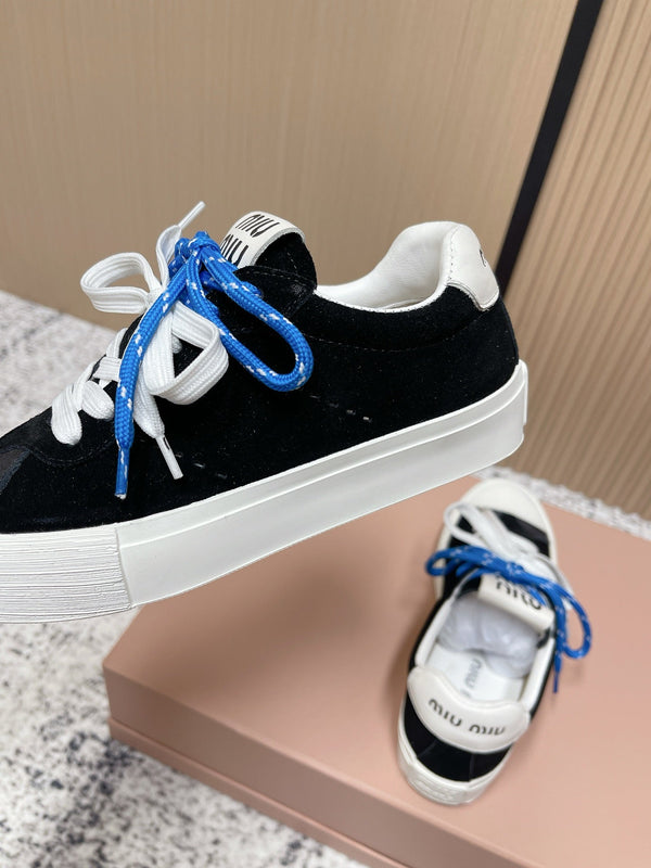 Miu Miu Plume Sneakers Black White Blue Suede Cowhite 533982