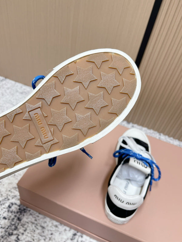 Miu Miu Plume Sneakers Black White Blue Suede Cowhite 533982