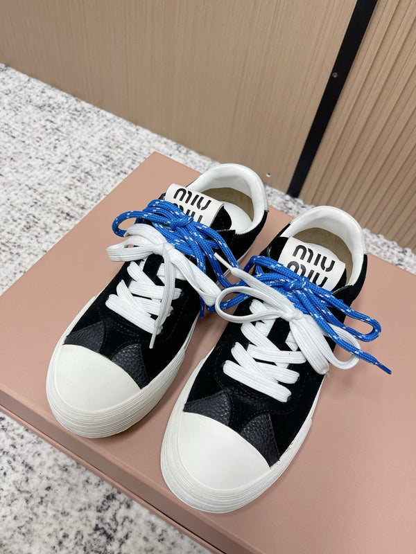 Miu Miu Plume Sneakers Black White Blue Suede Cowhite 533982