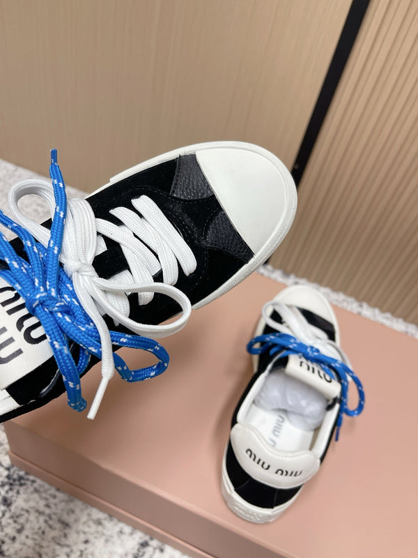 Miu Miu Plume Sneakers Black White Blue Suede Cowhite 533982