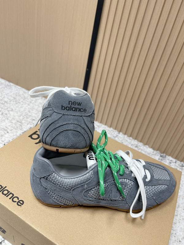 MiuMiu x New Balance Casual Sneakers Gray White Green Patent Leather and Mesh 533992