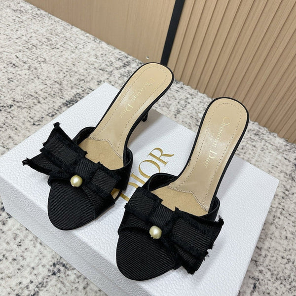 CD 26s Mocassins à talons hauts 75 Noir Beige Toile Cuir 643490