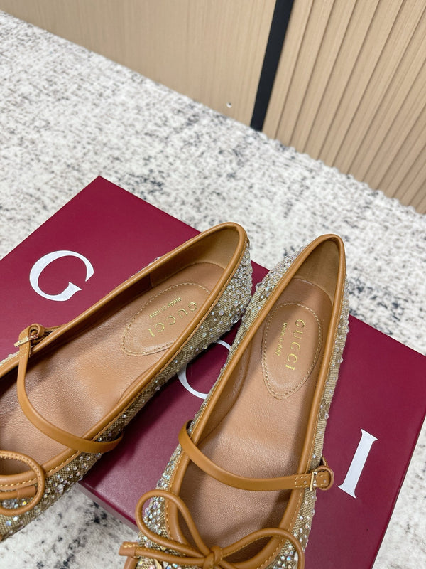 GG 26s Ballet Flats In Dark Beige Canvas With Crystals