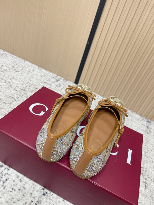 GG 26s Ballet Flats In Dark Beige Canvas With Crystals