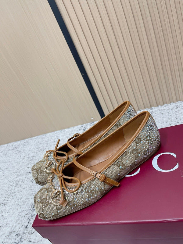 GG 26s Ballet Flats In Dark Beige Canvas With Crystals