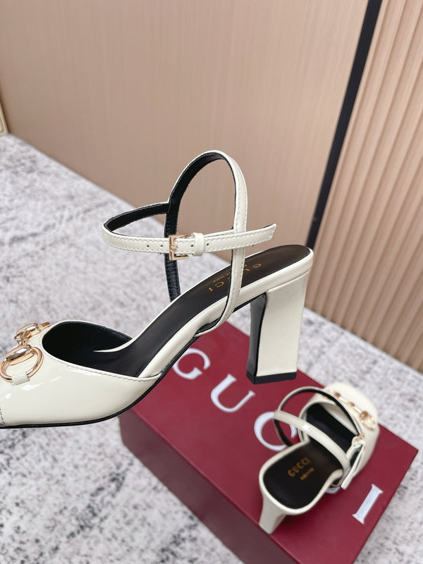 GG Signora Sandals 8.5cm White Shiny Leather 752219