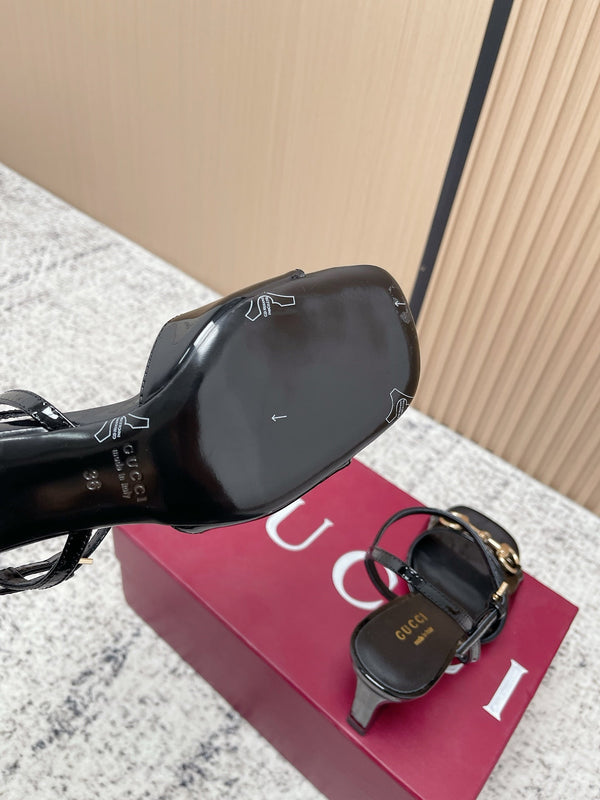 GG Signora Sandals 8.5cm Black Shiny Leather 752220