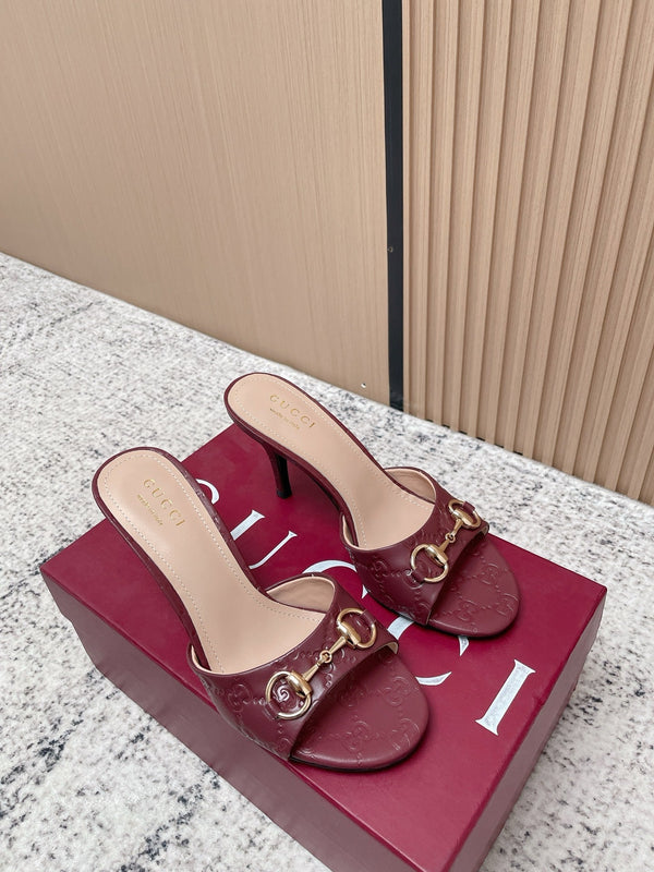 GG Sandal With Horsebit 8.5cm Burgundy Shiny Leather 752222