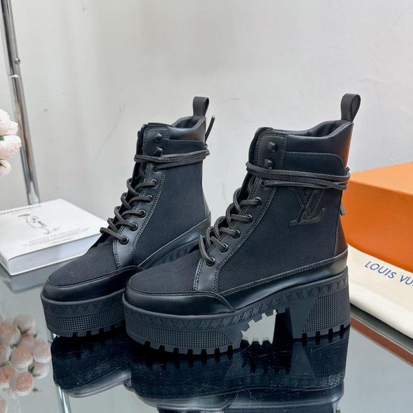 LV Laureate Platform Desert Boot 70mm Black Fabric Mix Cowhide