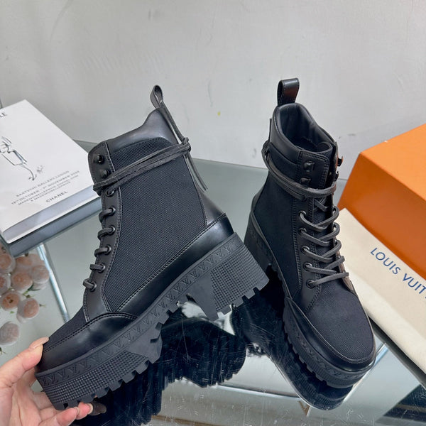 LV Laureate Platform Desert Boot 70mm Black Fabric Mix Cowhide
