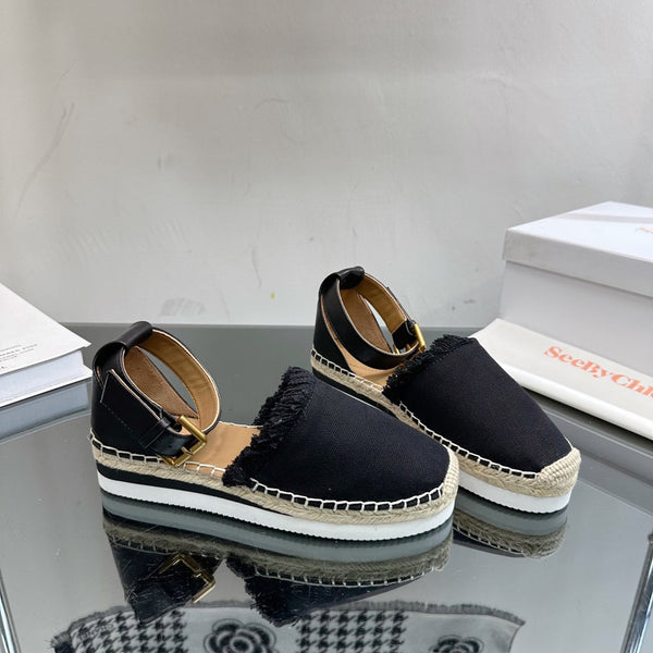 SEE BY CHLOÉ ESPADRILLES SANDAL IN BLACK FABRIC AND CALFSKIN