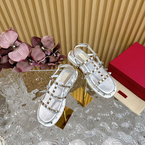 Rockstud M-Way Platform Sandal Grey Leather