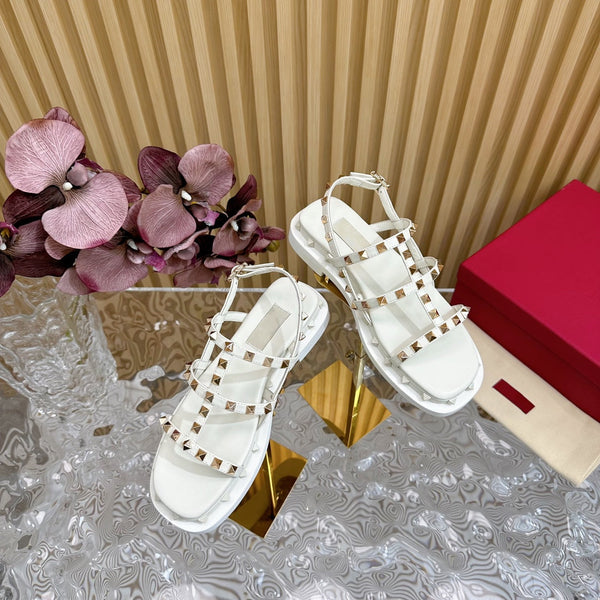 Rockstud M-Way Platform Sandal White Leather