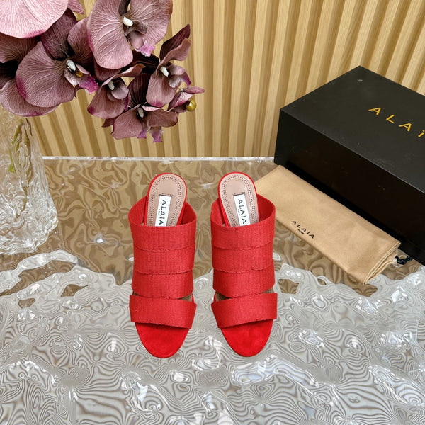 SANDALI ALAIA ELASTIC CAGE MULE CON CINTURINO INTRECCIATO ROSSO CILIEGIA E PELLE DI AGNELLO