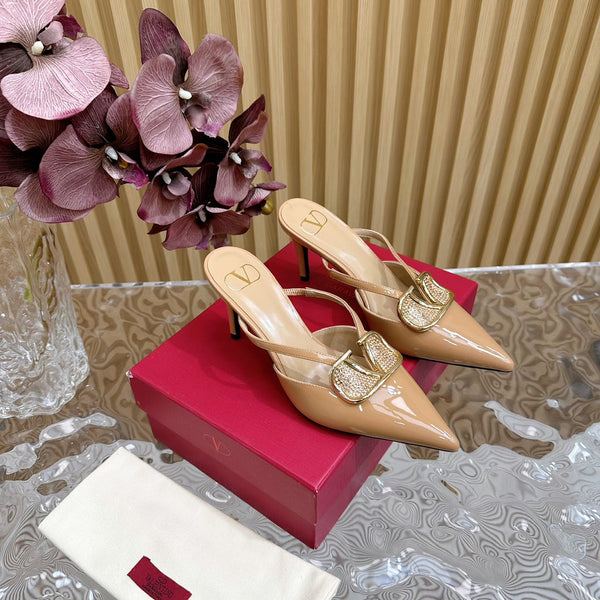 Décolleté con cinturino posteriore traforato Vlogo Signature con cristalli, 70 in pelle di vitello beige