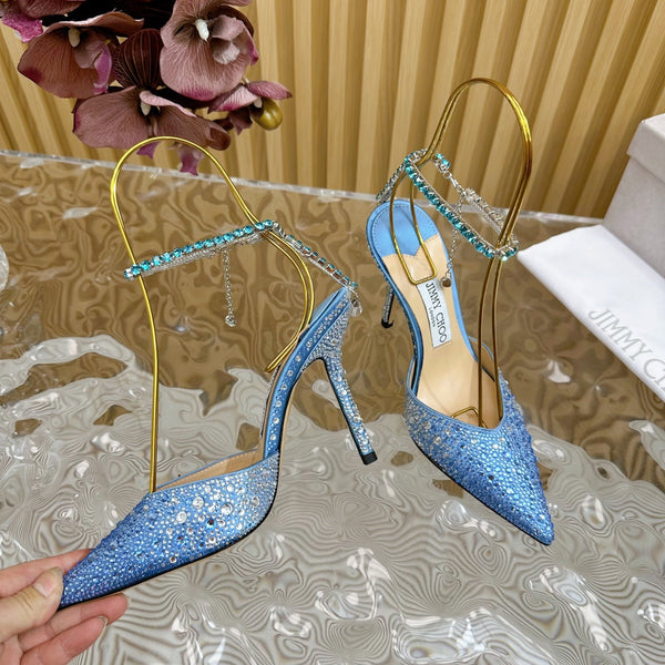 Jimmy Saeda 100mm in raso blu con decorazioni in cristallo 641068