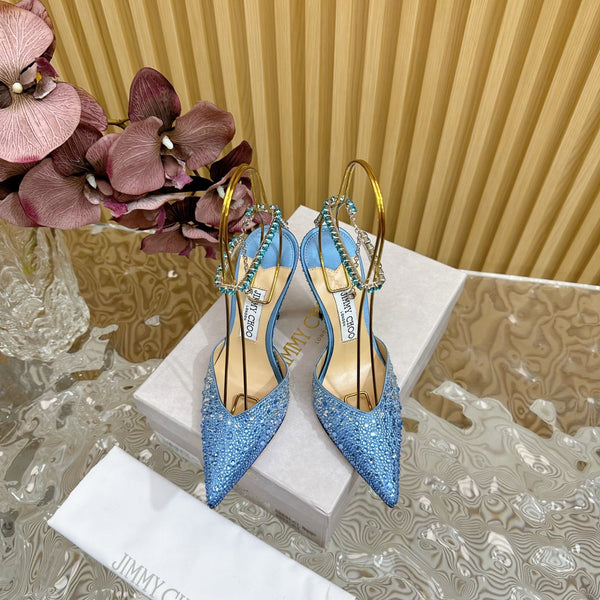 Jimmy Saeda 100mm in raso blu con decorazioni in cristallo 641068