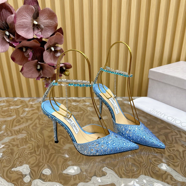 Jimmy Saeda 100mm in raso blu con decorazioni in cristallo 641068