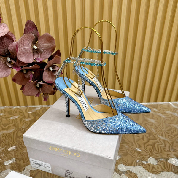 Jimmy Saeda 100mm in raso blu con decorazioni in cristallo 641068