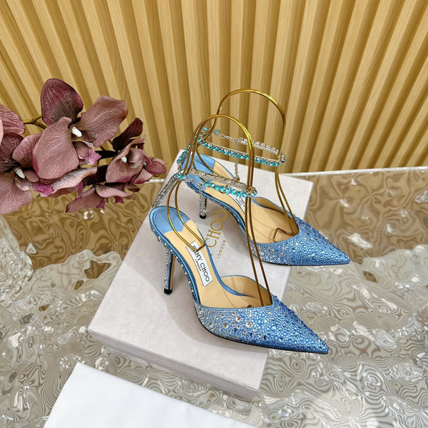Jimmy Saeda 100mm in raso blu con decorazioni in cristallo 641068