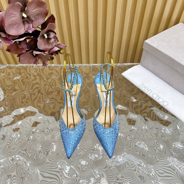 Jimmy Saeda 100mm in raso blu con decorazioni in cristallo 641068