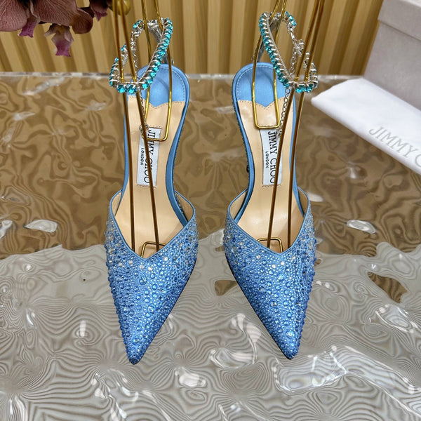 Jimmy Saeda 100mm in raso blu con decorazioni in cristallo 641068
