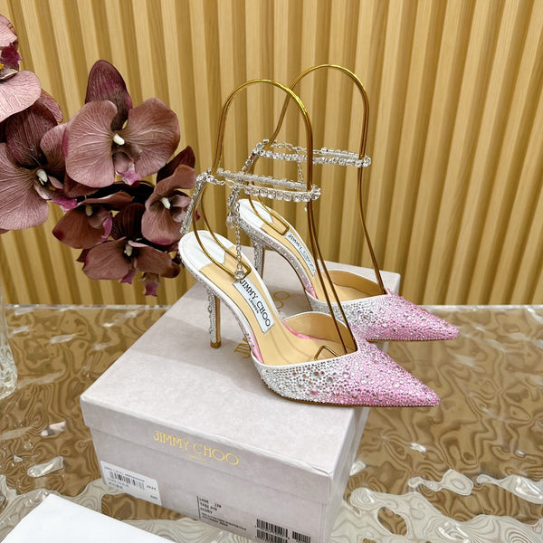 Jimmy Saeda 100mm in raso rosa chiaro con decorazioni in cristallo 641072