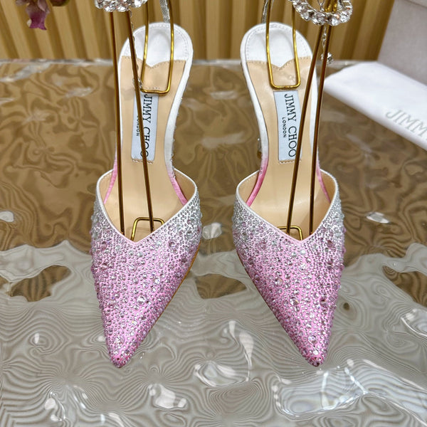 Jimmy Saeda 100mm in raso rosa chiaro con decorazioni in cristallo 641072