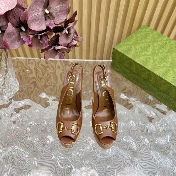 GG SANDAL WITH PLATFORM AND CLAMP CARAMEL LAMBSKIN