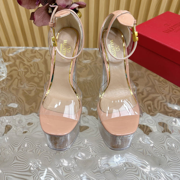 HIGH SANDAL 14CM IN NUDE TAN CALFSKIN AND TRANSPARENT PVC