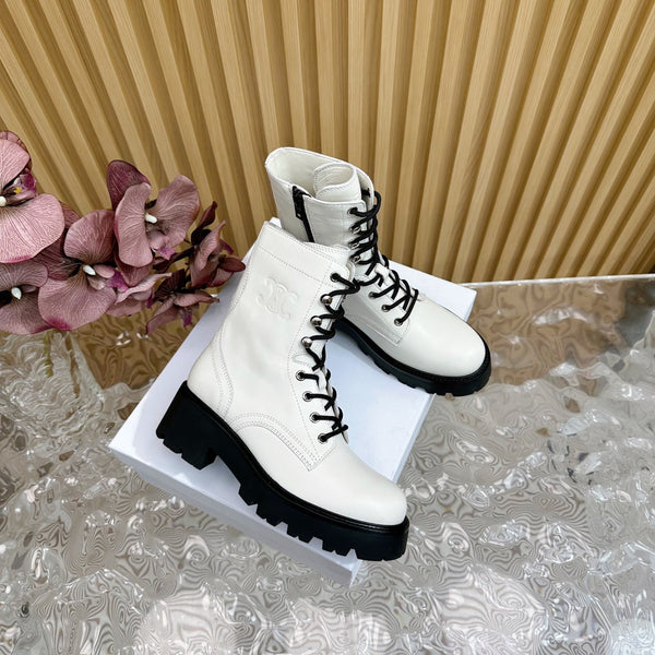 STIVALE TRIOMPHE RANGERS MID CON LACCI IN PELLE DI VITELLO BIANCA