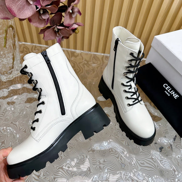 STIVALE TRIOMPHE RANGERS MID CON LACCI IN PELLE DI VITELLO BIANCA