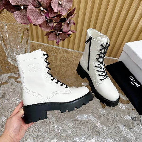 STIVALE TRIOMPHE RANGERS MID CON LACCI IN PELLE DI VITELLO BIANCA