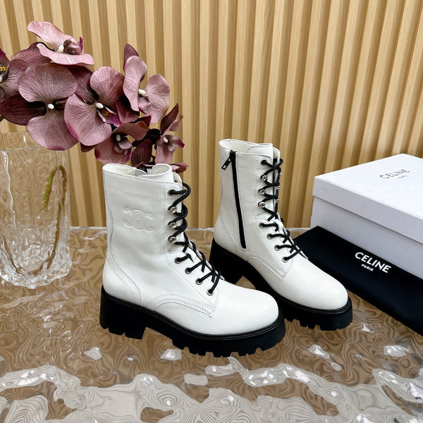 STIVALE TRIOMPHE RANGERS MID CON LACCI IN PELLE DI VITELLO BIANCA