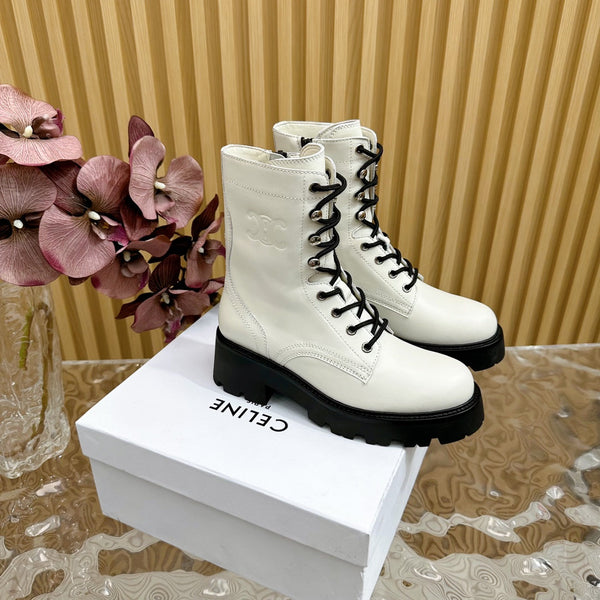 STIVALE TRIOMPHE RANGERS MID CON LACCI IN PELLE DI VITELLO BIANCA