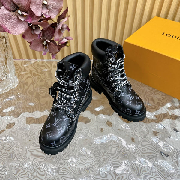 Stivaletto alla caviglia di alta qualità LV x Timberland 6-In in pelle di vitello monogrammata nera