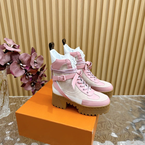 LV Laureate Platform Desert Boot 70mm Pink Mix Beige Suede