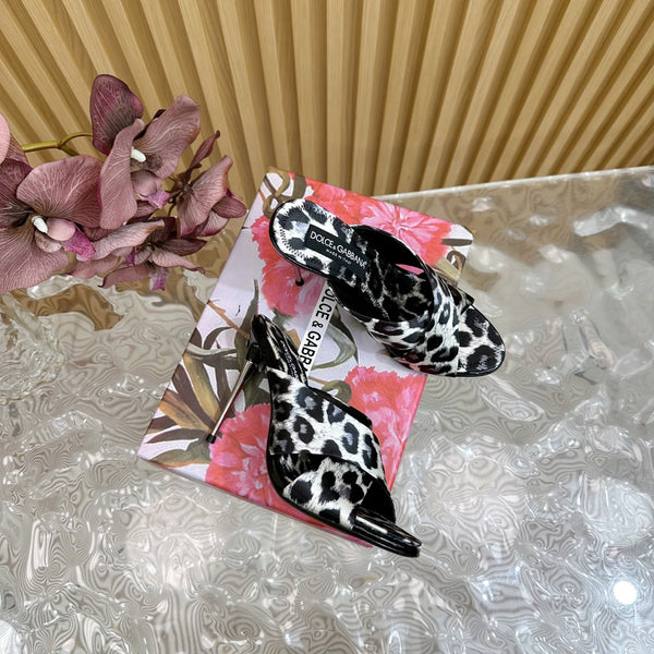 DC Keira Open-Toe Mules White Leopard-Print & Sheepskin 926003