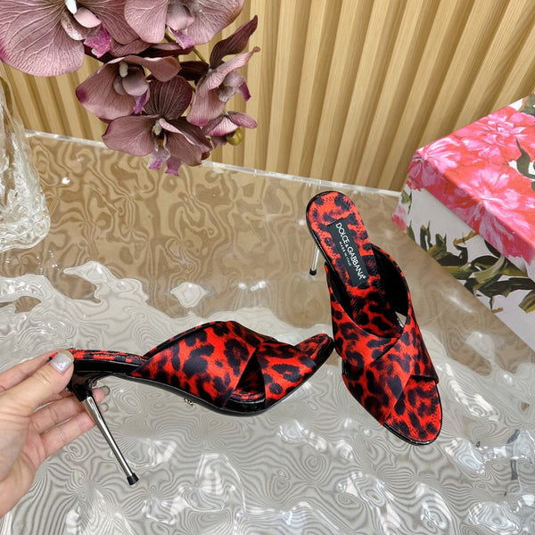 DC Keira Open-Toe Mules Red Leopard-Print & Sheepskin 925997