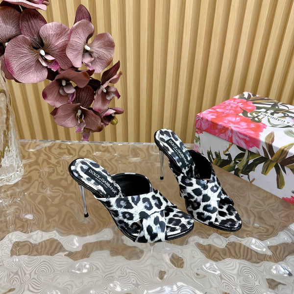 DC Keira Open-Toe Mules White Leopard-Print & Sheepskin 926003