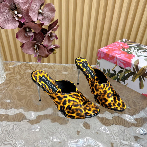 DC Keira Open-Toe Mules Yellow Leopard-Print & Sheepskin 926005